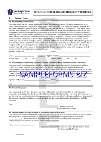 Pennsylvania Do Not Resuscitate Form pdf free